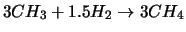 $3CH_3 + 1.5H_2 \rightarrow 3CH_4$