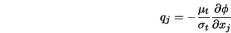  q_j = -\frac{\mu_t}{\sigma_t}\frac{\partial \phi}{\partial x_j} 