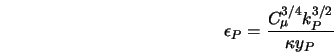  \epsilon_P = \frac{C_{\mu}^{3/4} k_P^{3/2}}{\kappa y_P} 