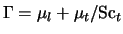 $\Gamma = \mu_l+\mu_t/{{\rm Sc}_t}$