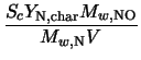 $\displaystyle \frac{S_{c} Y_{\rm N, char} M_{w,{\rm NO}}}{M_{w,{\rm N}} V}$