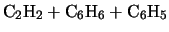$\displaystyle \mbox{C$_2$H$_2$} + \mbox{C$_6$H$_6$} + \mbox{C$_6$H$_5$}$