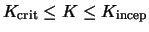 $K_{\rm crit}\leq K \leq K_{\rm incep}$