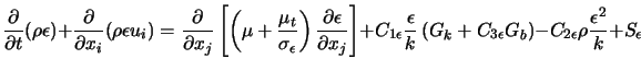  \frac{\partial}{\partial t} (\rho \epsilon) + \frac{\partial... ...ght) - C_{2 \epsilon} \rho \frac{\epsilon^2}{k} + S_{\epsilon} 
