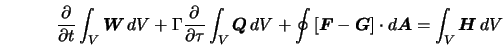  \frac{\partial }{\partial t} \int_V {\mbox{\boldmath$W$}}\, ... ...t d{{\mbox{\boldmath$A$}}} = \int_V {\mbox{\boldmath$H$}}\, dV 